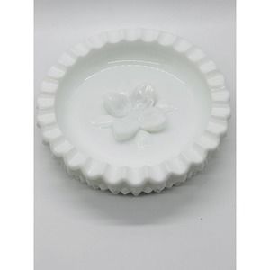 Fenton Vintage White Hobnail Milk Glass Ashtray w/Dogwood Flower in Center